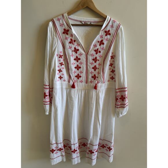 BODEN Marla Embroidered Dress 16 White Gauze Midi Boho Tassels Zip Beach Chic - Picture 6 of 16